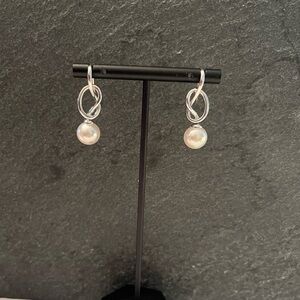 Silver Knot with Faux Pearl Drop Earrings